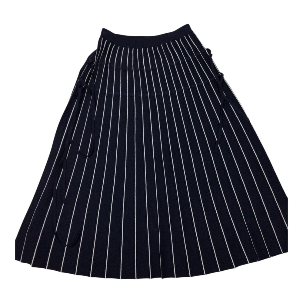 Jonathan Simkhai Navy Pinstripe A-Line Skirt Ribbon Weaved Small